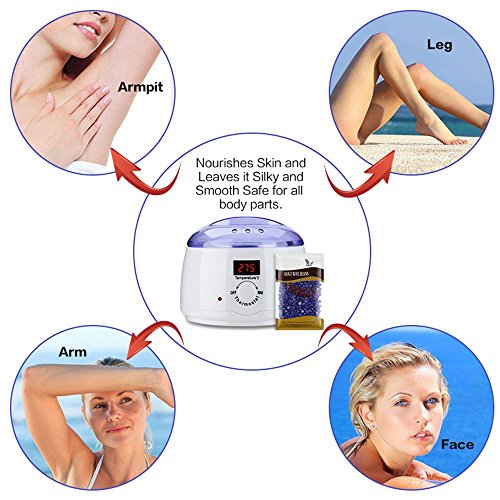 Wax Warmer, Hair Removal Hard Wax Warmer Home Waxing Kit with LCD Display Screen, 500ml Removable Wax Pot, 5 Packs Hard Wax Beans, 10 Wooden Wax Applicator Sticks