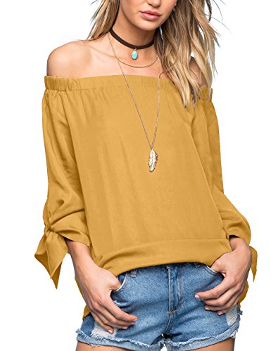 Just Quella Women's Off The Shoulder Top Blouse 8422 (L, Mustard)