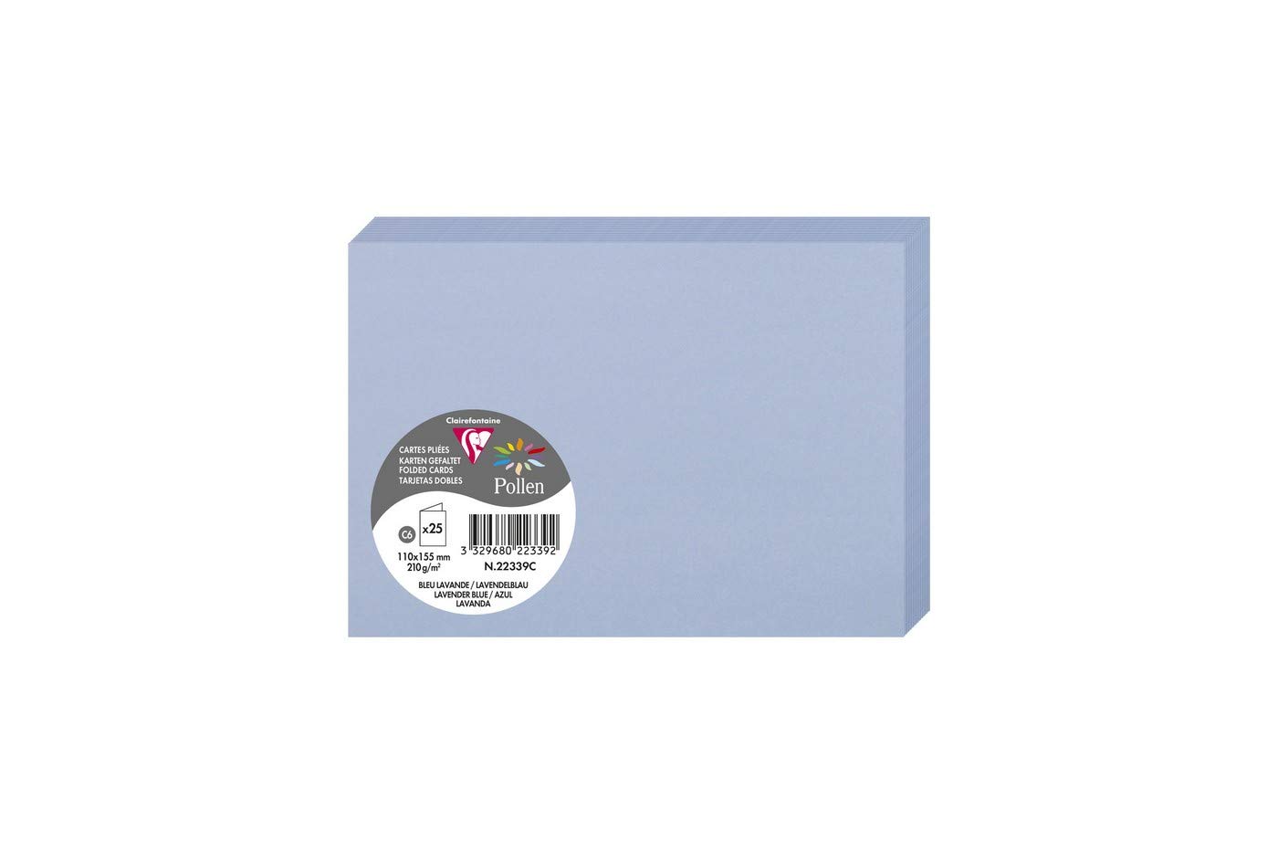 Clairefontaine 22339C Pack of 25 Double Cards Format C6 (11x15,5cm) 210gsm Lavender Blue Invitation Correspondence Cardboard Pollen range Smooth Premium Paper — image 1