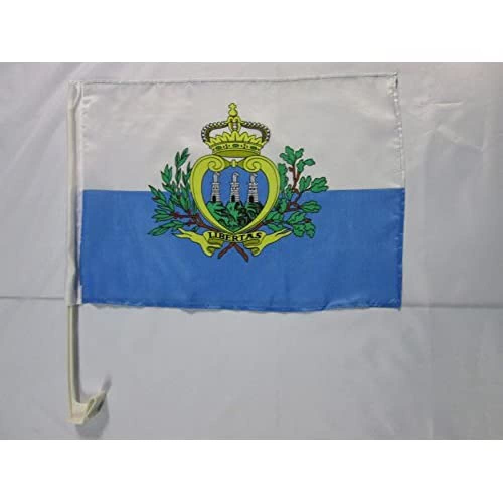 AZ FLAG San Marino Car Flag 18'' x 12'' - Sammarinese Car flags 30 x 45cm - Banner 18x12 INCHES PLASTIC STICK