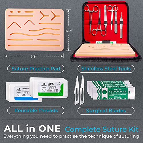 Complete Sterile Suture Practice Kit for First Aid Field Emergency and