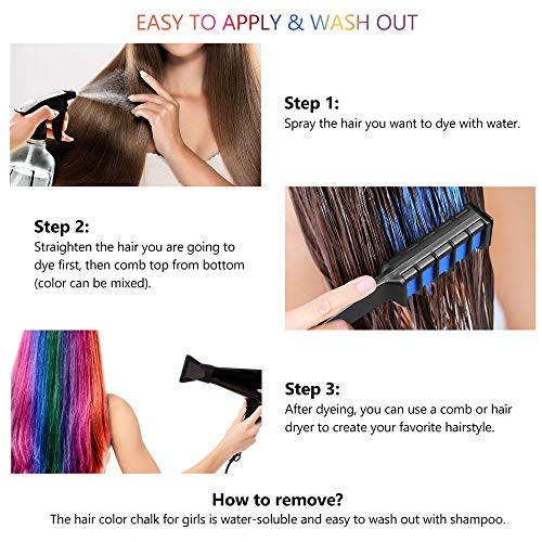 BALHVIT Hair Color Chalk Comb Set, [10 Bright Colors] Washable Hair Chalk for Girls Gifts, Popular Chalks on Birthday Cosplay Halloween Party, Non-Toxic Temporary Hair Chalk Pens Safe for Kids, Teen - Thumbnail 4