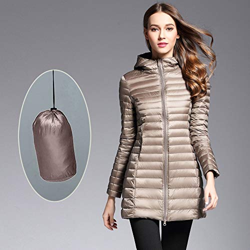 Fauean Women's Hooded Packable Ultra Light Weight Long Down Jacket Khaki