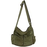 JQWSVE Canvas Messenger Bag Large Hobo Crossbody Bag with Multiple Pockets Canvas Shoulder Tote Bag for Women and Men