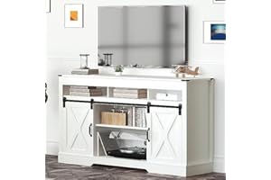Fansafurn Farmhouse White Stand for TVs up to 65+ Inch Tall Entertainment Center with Sliding Barn Door, Console Storage Cabinet for Bedroom, Living Room…