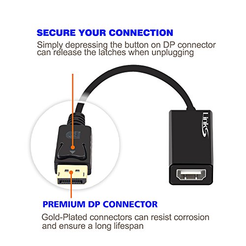 LinkS Gold Plated DP To HDMI Adapter,Display Port To HDMI Male To Female Cable/Cord For Lenovo Dell HP Laptop To TV Cable