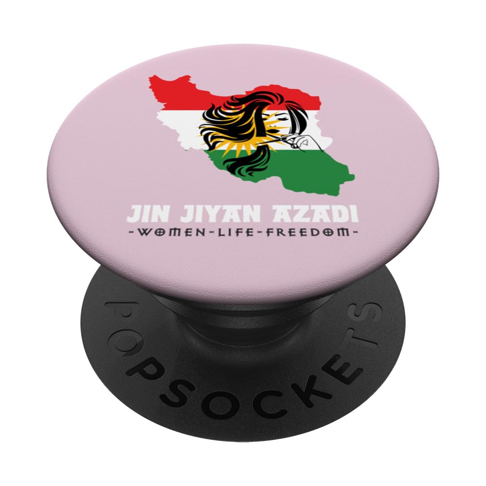 Kurdish Flag. JIN-JIYAN-AZADI. Woman cutting hair. NO HIJAB PopSockets Swappable PopGrip