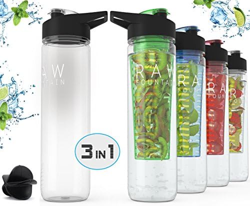 Fruit Infuser Bottle | Fruit Infused Water Bottle + Protein Shaker Bottle + 32oz Sport Bottle | Tritan BPA Free | 3 in 1 Interchangeability | Includes Infusion Rod &amp; Shaker Ball (Green)