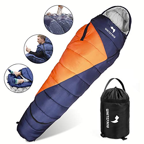 WhiteFang Sleeping Bag with Compression Sack,Lightweight and Waterproof for Adults Cold Weather,4 Season Mummy Sleeping Bags Great for Hiking, Backpacking,Camping