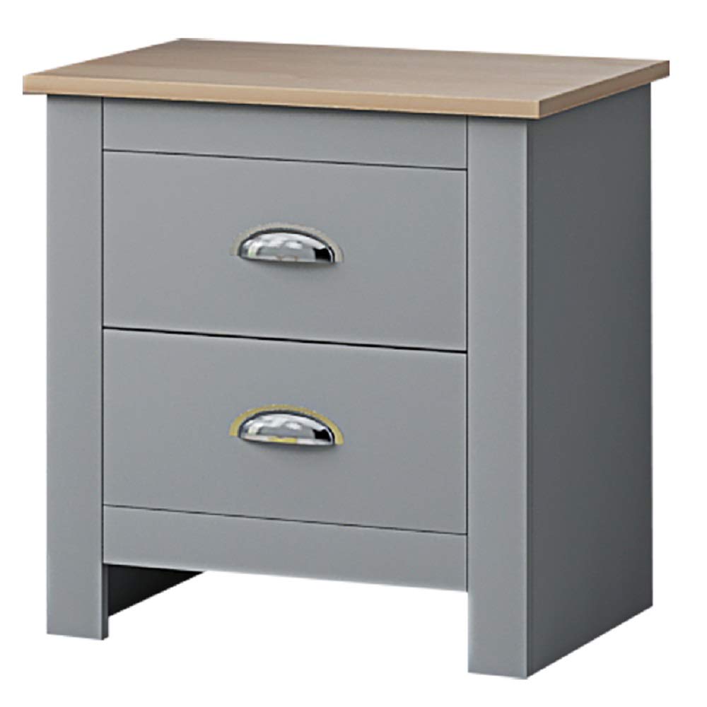 Westbury 2 Drawer Bedside Table Chest Soft Grey Light Oak