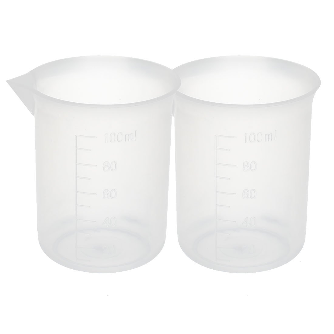 sourcingmap 2 Pcs 100mL Plastic Science Experiment Measuring Graduated Beaker Cup 6.3cm Dia