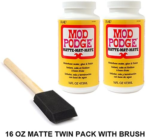 Mod Podge 16 Oz Twin Pack = 32 Oz or Single Pack with Foam Brush All In One Available in Gloss and Matte (16 Oz Twin Pack Matte with Brush)