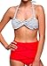 Angerella High Waisted Bathing Suit for Women Bikini Swimwear (BKI033-R1-3XL), Red(Stripe), US 12-14=Tag Size 3XL
