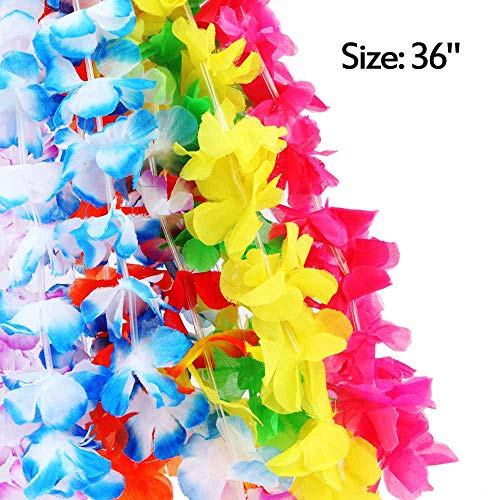 Hawaiian Leis FunToy 50 Counts Tropical Hawaiian Luau Flower Leis for Adults and Kids Party Favors (Soft Fabric)