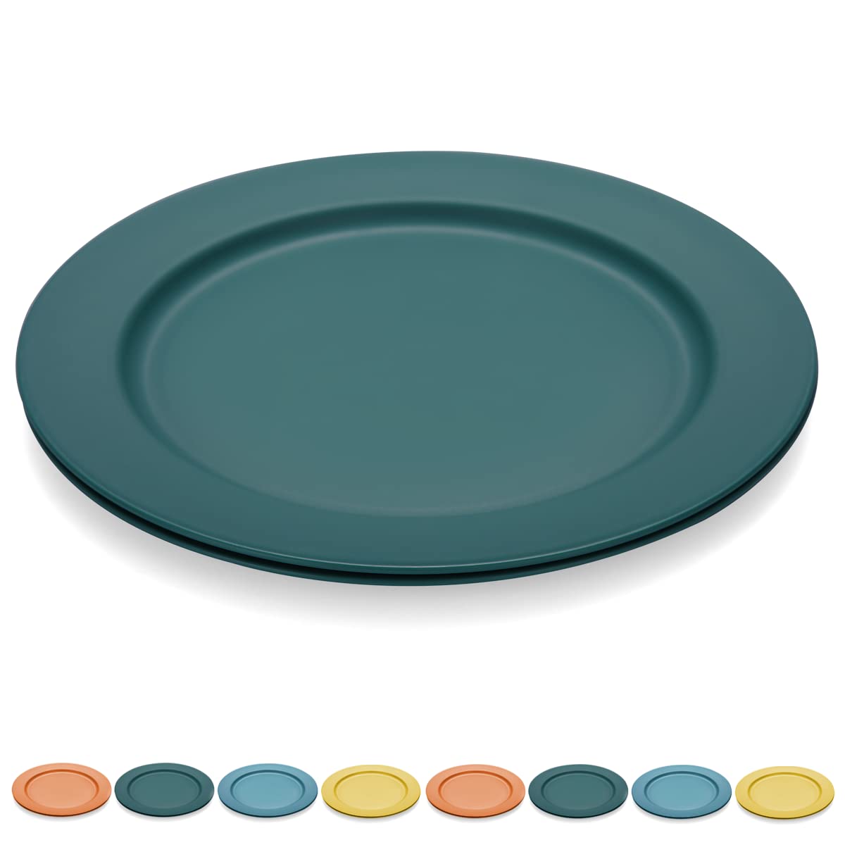 Kyraton 25cm Large Plastic Plates, Unbreakable and Reusable Light Weight Dinner Plates Microwave Safe BPA Free Dishwasher Safe Set of 8 (Dark Green)