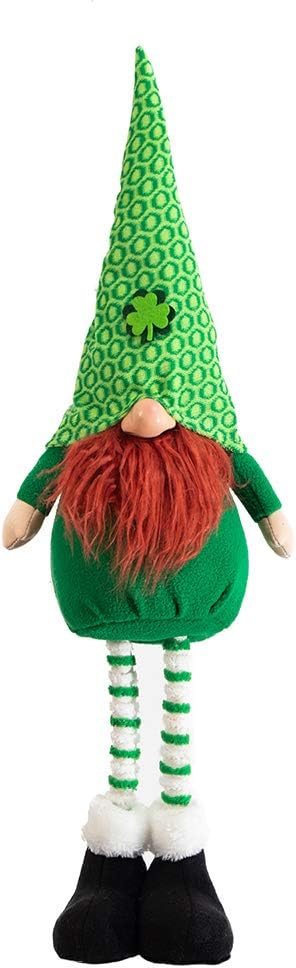 GMOEGEFT Handmade St Patrick’s Day Gnome Irish Leprechaun, Green Plush Figurine with Beard, Table Ornament Holiday Home Decoration Gift (Tall Standing Boy)