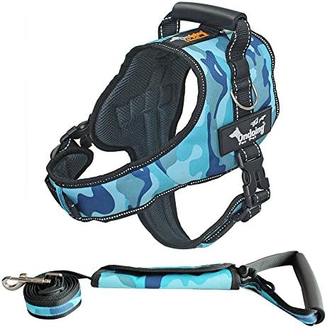 Kingcoowi Dog Vest Harness+Dog Leash Pet Chest Strap Night Light Reflective Rope Dog Leash Adjustable Dog Harness Dog Body Padded Vest (XL, Suit Camouflage Blue)