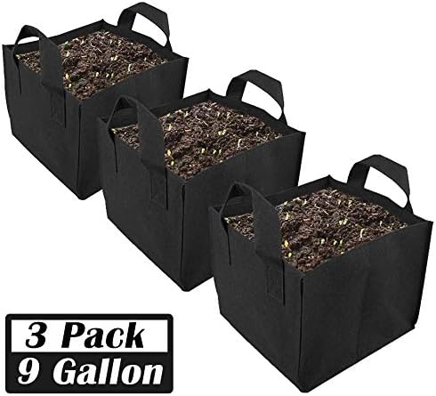 LouisaYork Felt Planter, Square Grow Bags 3 Pcs Indoor Outdoor Garden Planting Container with Sturdy Handles for Flowers Vegetables Tomatoes Potatoes Black