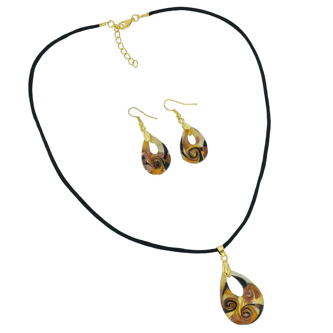 Glass Of Venice Gemma Murano Glass Necklace and Earrings Set - Golden Brown