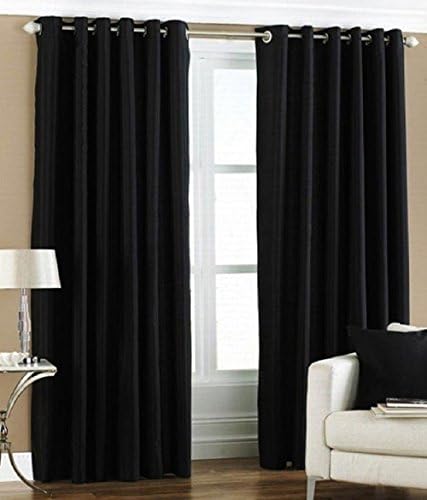 La Elite Solid 2 Piece Eyelet Polyester Long Door Curtain Set - 9ft, Black