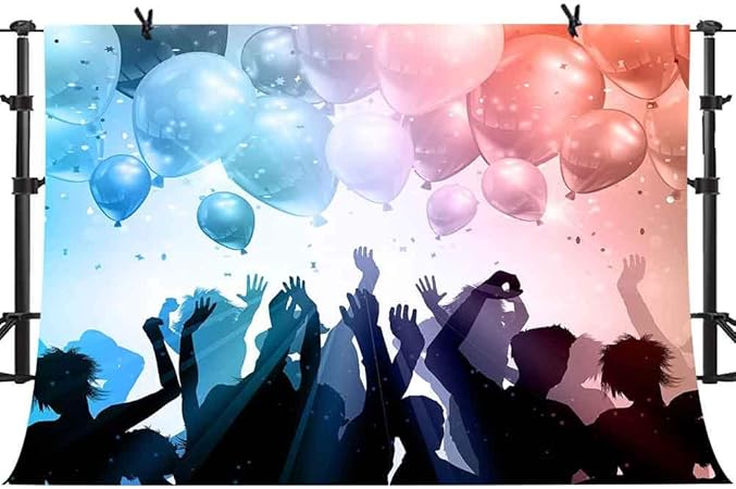Amazon Phmojen ダンシングテーマ パーティー背景 人々 シルエット フライングバルーン 写真背景 ビニール 10x7フィート ヒップホップ レイヴ パーティー 背景幕 バナー Xcph517 バックペーパー 背景布 通販