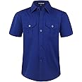 Spring&Gege Boys' Short Sleeve Button Down Shirts for Kids Woven Solid with Two Pockets