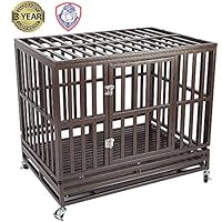 Gelinzon Heavy Duty Metal Dog Cage Kennel Crate and Playpen for Training Large Dog Indoor Outdoor with Door & Locks Design Included Lockable Wheels Removable Tray, 46