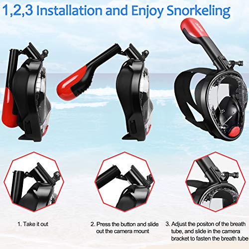Cevapro Snorkel Mask, 4th Generation Full Face Snorkeling Mask for Adult Kids Youth with Detachable Camera Mount, 180°Panoramic View Anti-Fog Anti-Leak Free Breathing Dry Top Set-General Size