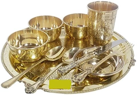 Panchal Creation Handmade Pure Brass Luxury Thali Set Consist Of 10 Pieces Hotel-ware Homeware PC-89