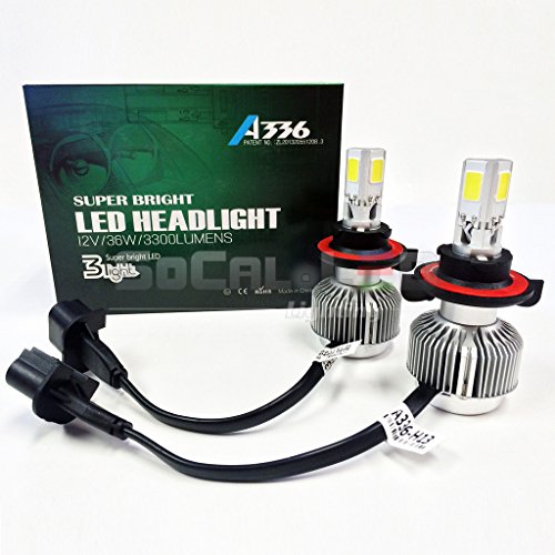 SOCAL-LED H13 (9008) 72W 3Light Automotive LED Bulbs Hi/Lo Headlight Conversion Kit 6000K Xenon White Halogen/HID Replacement