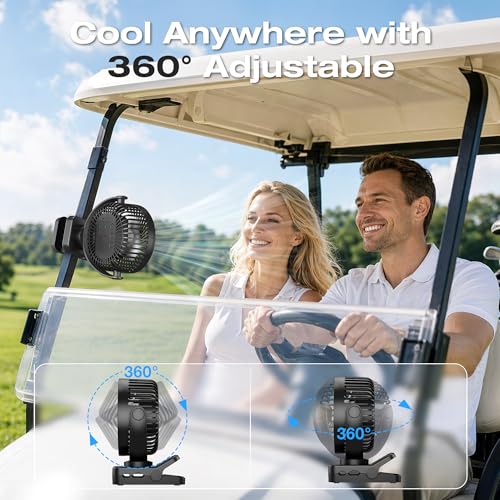 Orvyna USB Rechargeable Portable Fan 12000mAh 4 in 1 Magnetic Clamp Table Fan with Remote 3 Speeds LED Light Timer 360°, Desktop Fan for Car Camping Baby Cart, Black