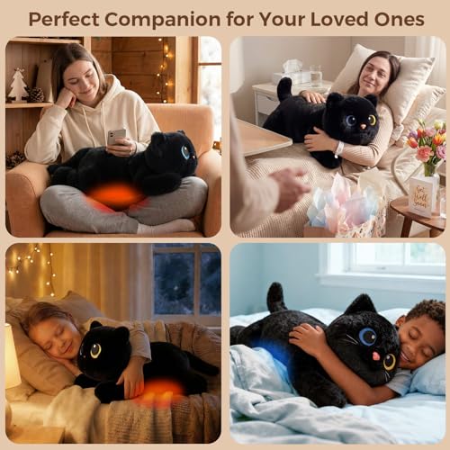Mewaii Weighted Teddy Black Cat Plush 2.3kg, Dual Hot-Cold and Adjustable Weight Stuffed Animal for Comfort & Cozy, Cuddly Real Hug Cat Plushie Gifts for Women & Girls & Kids, 50cm(23inch)
