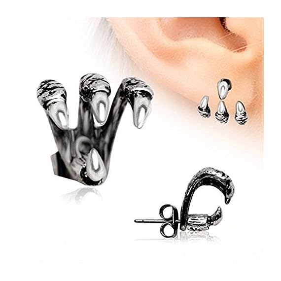 WILDKLASS-Trident-Triple-Claw-Cartilage-Earring-316L-Stainless-Steel-Sold-Individually