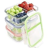 RENPHO [3-Pack, 36oz] Glass Meal Prep Containers 3 Compartment - Bento Box Containers Glass Food Storage Containers with Airtight Lids Lunch Containers - Microwave,Oven,Freezer,Dishwasher Safe