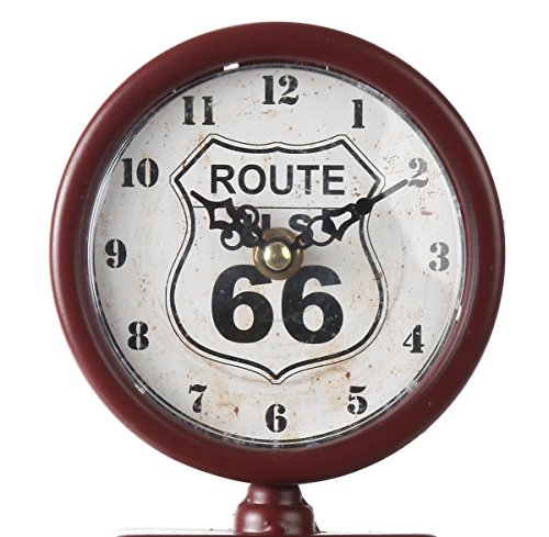 Lily's Home Old Fashioned Route 66 Gas Pump Mantle Clock, Silent-Non-Ticking with Quartz Movement, Makes an Ideal Gift for Antique Sign Collectors, Brown/Red (13 1/2