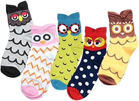 RVESCHZ 5 Pack Girls Cute Casual Socks with Owl Design