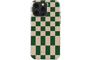 BURGA Phone Case Compatible with iPhone 15 PRO - Hybrid 2-Layer Hard Shell + Silicone Protective Case -Green Checkers Pattern Chess - Scratch-Resistant Shockproof Cover