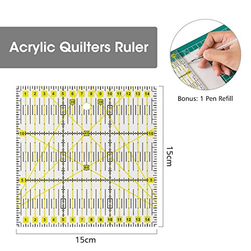 45mm Rotary Cutter with Rotary Cutter Blades 45mm(5pcs Replacements), Self-Healing Cutting Mat 22cm x 15cm, Acrylic Quilting Ruler 15cm x 15cm, ARTISTORE Perfect Set for Cutting Fabric, Paper, Leather