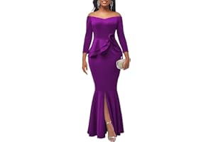 ZONJIE Women Elegant Evening Prom Gown Maxi Dresses Sexy Off Shoulder Short Sleeve Formal Bodycon Split Long Cocktail Party Dress