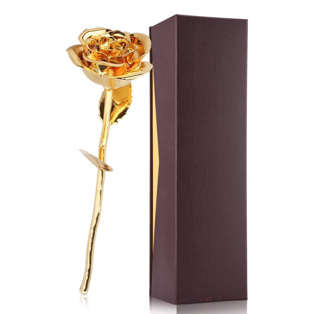 FILFEEL 24K Gold Rose, Premium Long Stem Dipped Flower Gift for Her, Made of Fresh Rose, Last Forever Mother's/Thanksgiving/Christmas/Valentine's/Birthdays Party/Graduations/Weddings