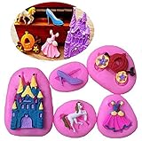 （set of 5）Mini Cinderella Princess Set Silicone fondant mold for Chocolate，Sugarcraft, Cake Decoration, candy mold ,Cupcake Topper, Polymer Clay, Crafting Projects