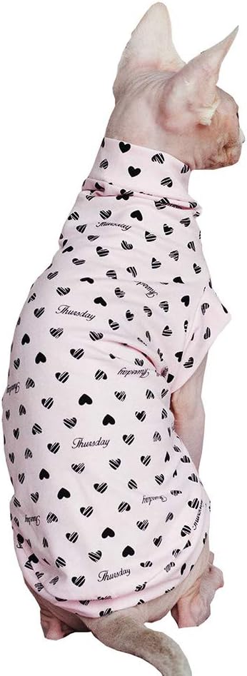 Khemn Luxury 丨HANDMADE 丨100% Cotton Pink Heart Print Cat Shirt -Best for Hairless Cat