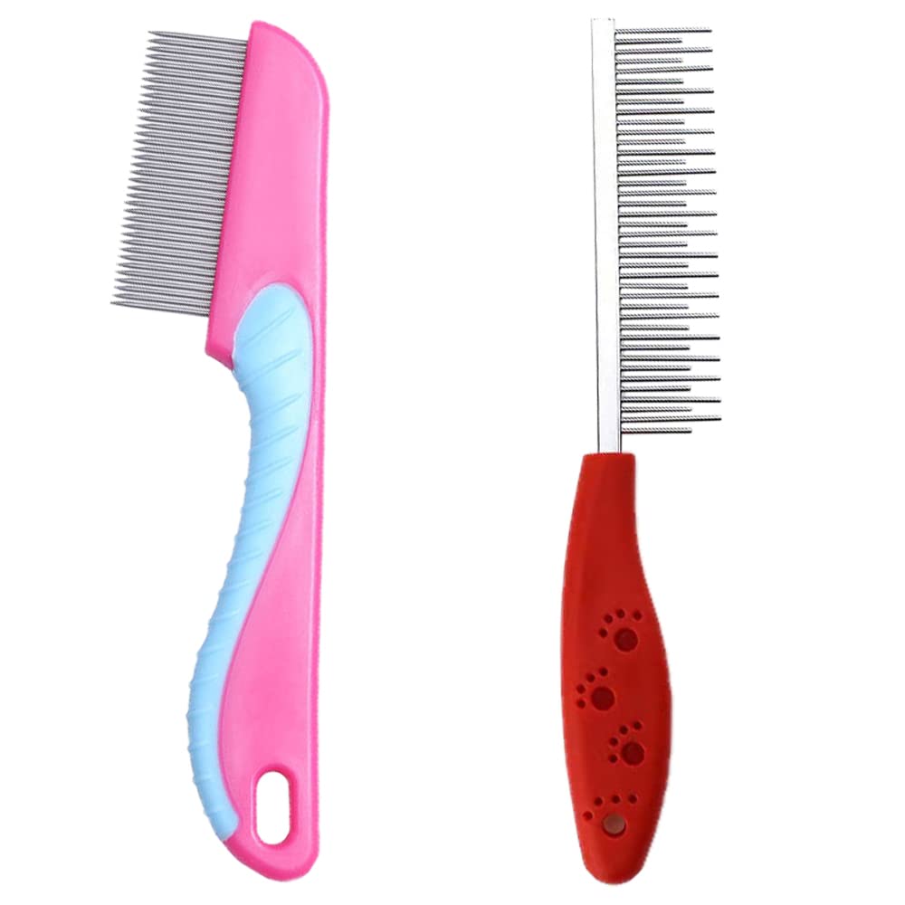 2 Pcs Pets Steel Comb for Dogs and Cats - Removes Tangles, Knots, Mats, and Loose Hair From Pets