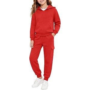 Boys Girls Pullover Tracksuit Hooded Sweatshirt Cargo Jogger Sweatpants 2 Piece Oversize Athletic Sweatsuit Joggers Set