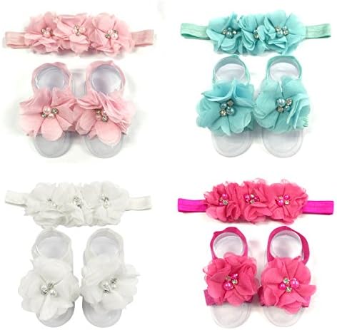 Wrapables Shabby Chic Flower Headband & Barefoot Sandals (4 Set), Pastel