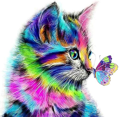 Ruiuzioong DIY 5D Diamond Painting by Number Kits, Painting Cross Stitch Full Drill Crystal Rhinestone Embroidery Pictures Arts Craft for Home Wall Decor Gift (Cat,30 * 30)