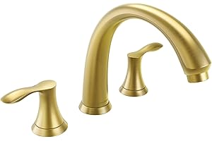 Lava Odoro Brushed Gold Roman Tub Faucet, 2 Handle Bathtub Faucet with Valve, High Flow 8 inch Widespread Deck Mount Tub Faucet, Solid Brass 3 Hole Bath Tub Filler TF405-SG