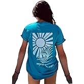 Womens Oversized Vintage Flower T-Shirts Preppy Western Graphic Tees Tops Y2k Ocean Coastal Summer Beachy T Shirts