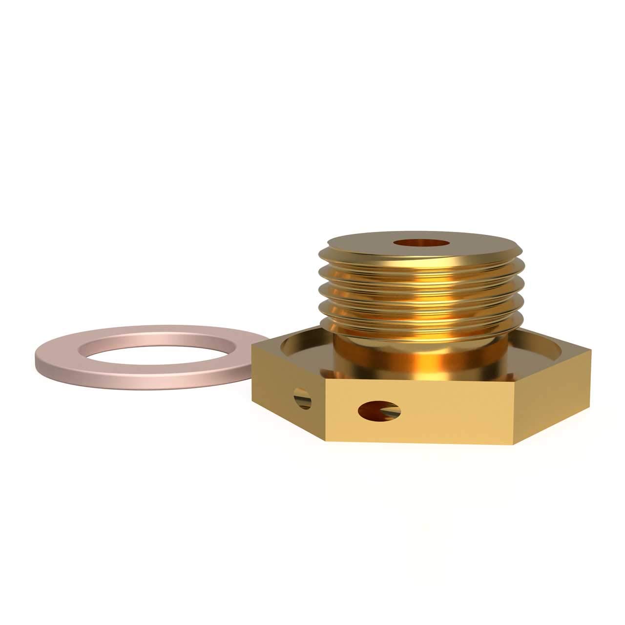 Adapter M10x1 female thread to 1/2 inch male thread.