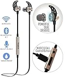 Premium Metal Bluetooth 4.1 Wireless Rechargeable Sport Stereo Headphones with Magnetic Technology - Secure Fit Workout Earbuds with Built-in Mic - Gold Color, METAL by TRAKK